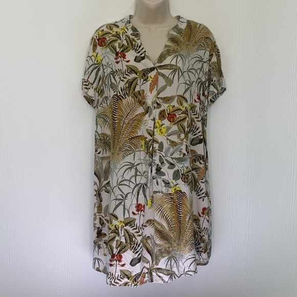 H&M - Palm Floral Short Sleeve Pullover Dress Size XS - Picture 2 of 10